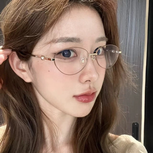 茸仔同款细丝小猫眼镜框高智感修饰脸型时尚珍珠防蓝光近视眼镜