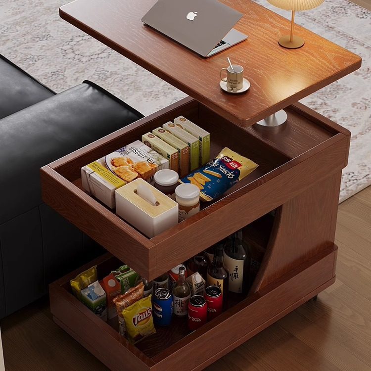 实木边几家用多功能升降茶几可移动小户型客厅阳台小推车沙发边柜