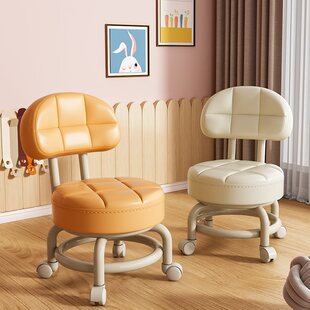 新品万向轮小凳子滑轮靠背矮凳带娃大人坐小椅子家用可移动靠
