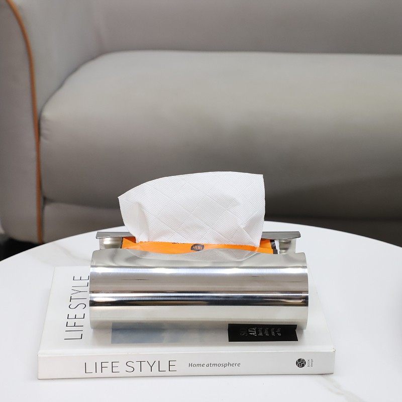 现代简约不锈钢曲线镜面纸巾盒摆件客厅餐厅电视柜样板房家居饰品