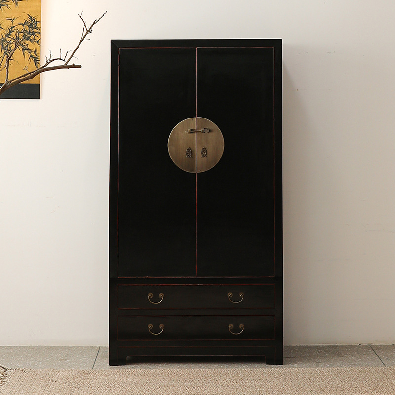 侘界全实木衣柜卧室中式榆木高柜收纳柜民宿风储物衣橱小户型柜子