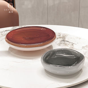 晶淳 高级感轻奢简约现代水晶玻璃艺术水果盘客厅茶几极简创意