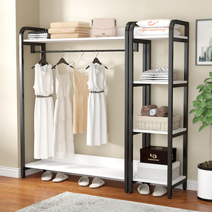 贴墙落地挂衣架主卧现代衣帽架卧室家用置物收纳架鞋架加挂衣架子