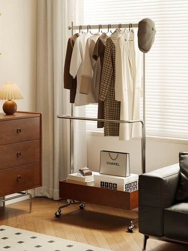 中古衣帽架落地卧室家用简易实木可移动次净风客厅挂衣架收纳法式