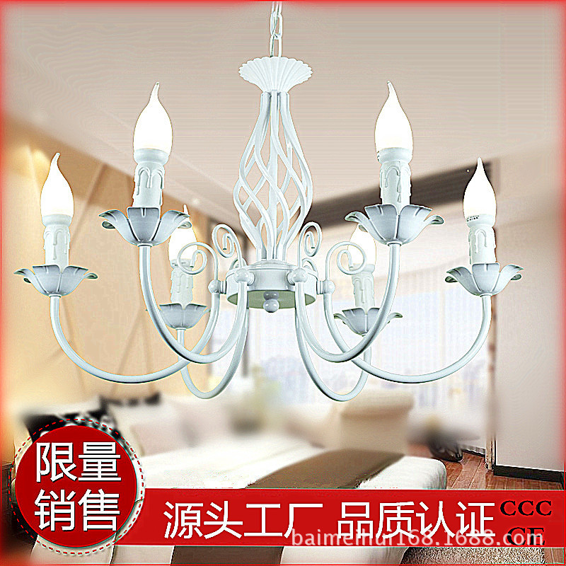 简约欧式白色蜡烛吊灯卧室客厅楼道灯具餐厅铁艺黑色吸顶灯饰中山