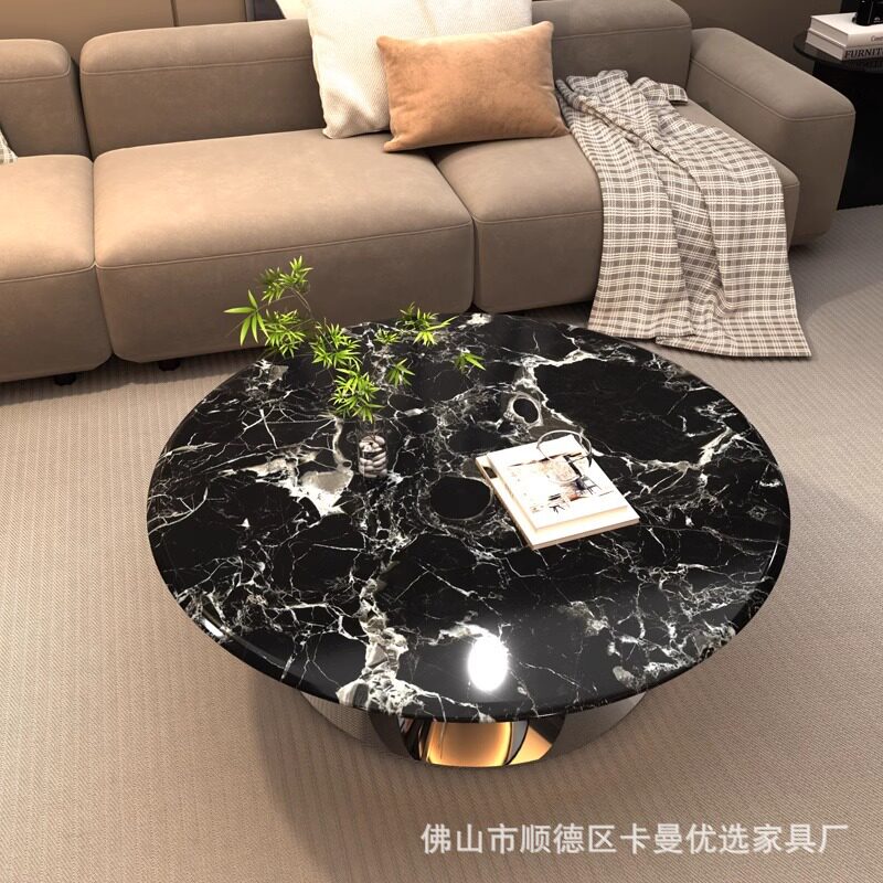 意式极简悬浮黑玫瑰大理石茶几