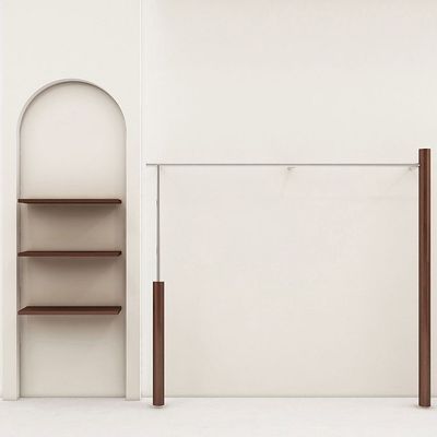 买手店实木胡桃色服装店展示架落地式靠墙挂衣架不锈钢上墙展示架