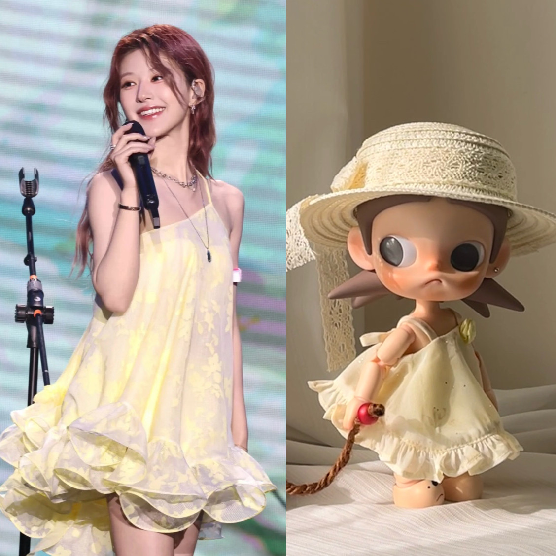 明星嘎·赵露思同款风动连衣裙可动人偶1/8娃衣手作细闪蕾丝草帽