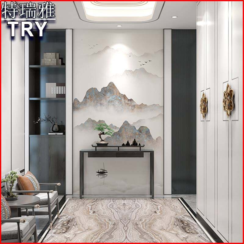 轻奢新中式玄关水墨壁纸山水画抽象墙纸壁画客厅沙发过道屏风墙布,家装主材,定制壁画,淘宝优惠券,粉丝福利购,淘宝优惠卷