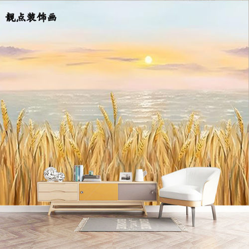 塞丽雅现代简约手绘稻谷定制壁画