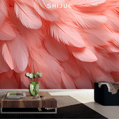 温馨羽毛壁纸客厅饭厅电视背景墙壁画卧室壁布装 墙布 饰壁纸欧式