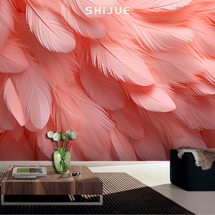 温馨羽毛壁纸客厅饭厅电视背景墙壁画卧室壁布装饰壁纸欧式墙布