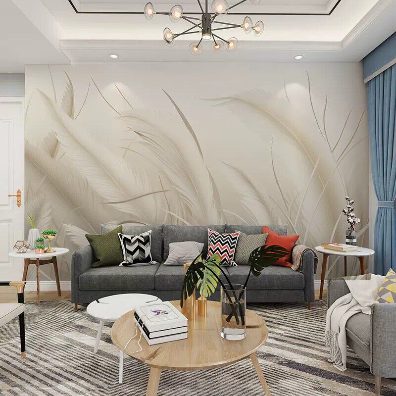 北欧羽毛客厅背景墙定制壁画加厚