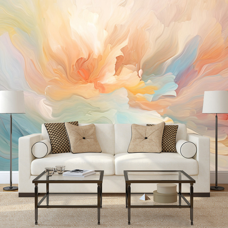 北欧抽象柔光涂鸦唯美轻奢壁纸客厅沙发电视背景墙纸无缝墙布定制