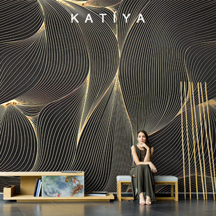 北欧轻奢金属线条墙纸卧室沙发高档墙布电视背景墙壁画别墅装 饰3d