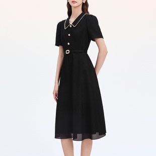 黑色短袖 时尚 香风三醋酸连衣裙女RF06766W0 春夏季 珂奈禾商场同款