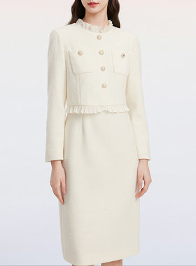 【羊毛】珂奈禾拉时尚优雅名媛秋冬款香风假两件连衣裙RF07173V1