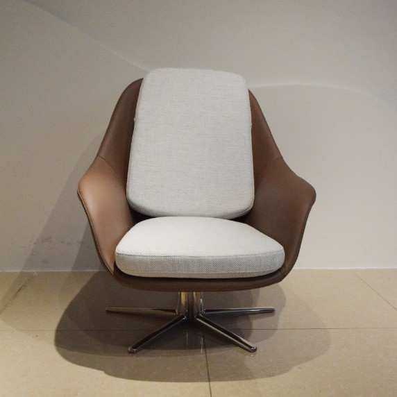 意美家简约单人沙发椅不锈钢皮艺可旋转单椅玻璃钢休闲躺椅 厂