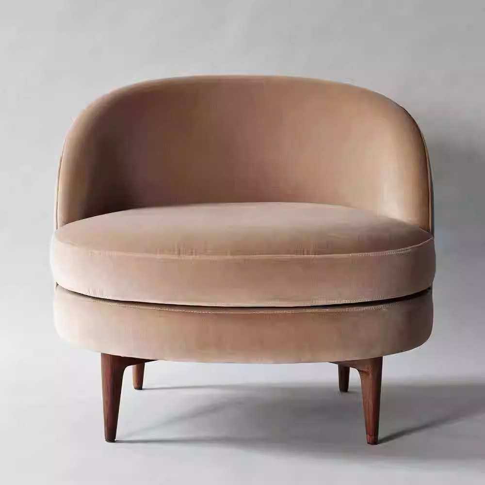 后现代实木布艺单人沙发椅美式客厅卧室休闲椅咖啡厅酒店沙发