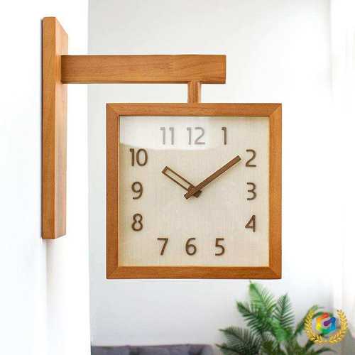 ?钟表实木双面挂钟静音客厅家用简约现代日式时钟挂墙拐角两面钟
