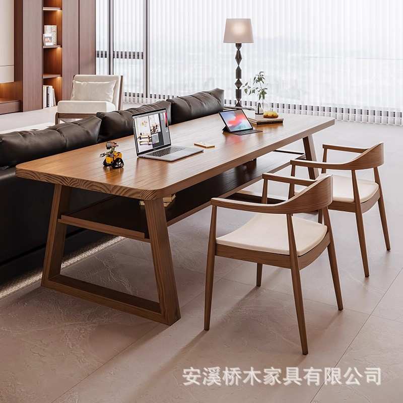 现代简约实木办公桌椅组合家用客厅书房书桌电脑桌办公室长条木桌
