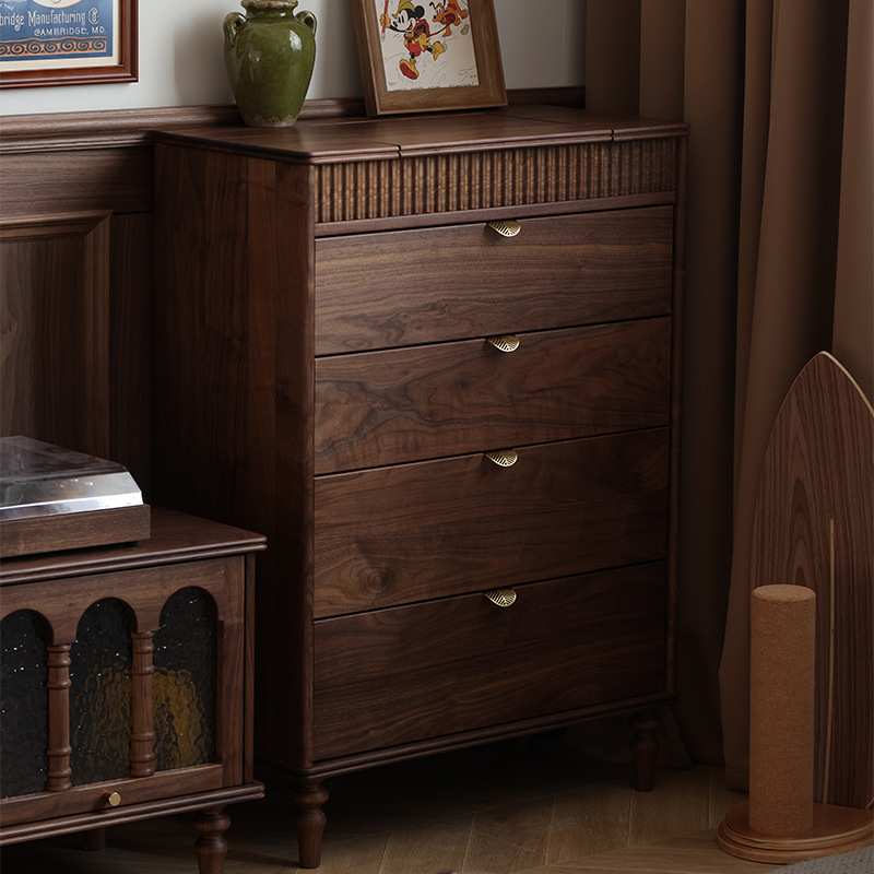 北美黑胡桃木法式复古实木五斗柜卧室客厅储物柜收纳柜中古风斗橱