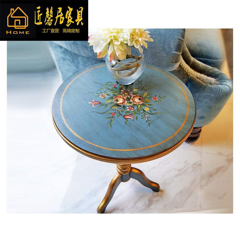 新古典法式桦木小茶几咖啡桌复古灯台欧式小圆桌子边几角几家具