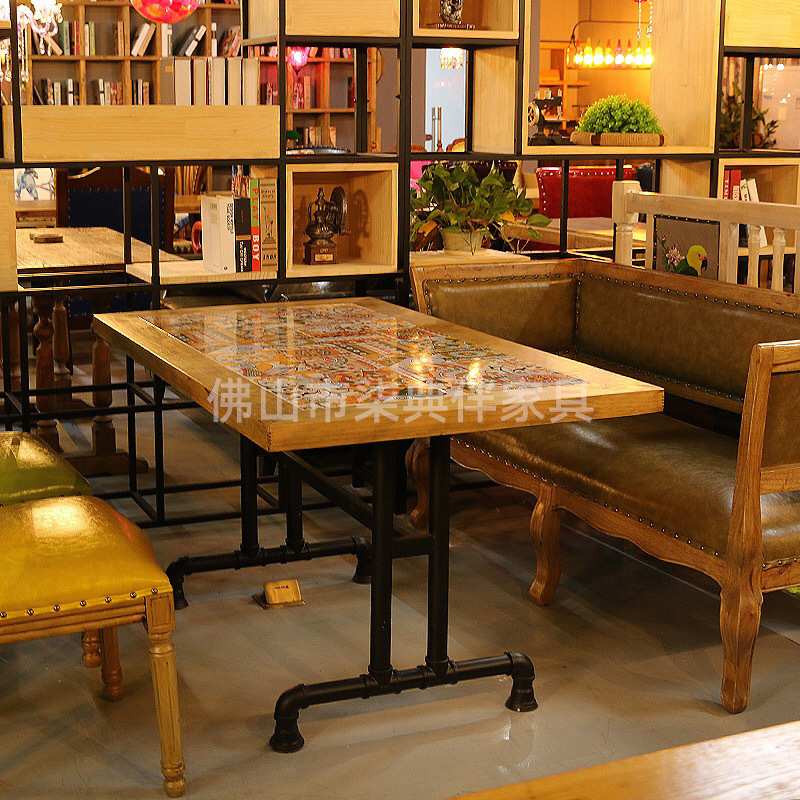 胡桃里桌椅主题餐厅咖啡厅音乐酒馆双人实木复古做旧餐桌餐台直供
