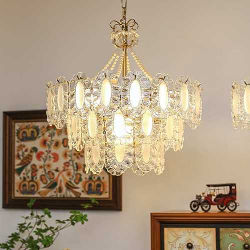 法式水晶吊灯奶油风灯饰玻璃中古灯具轻奢2023年新款客厅主卧室灯