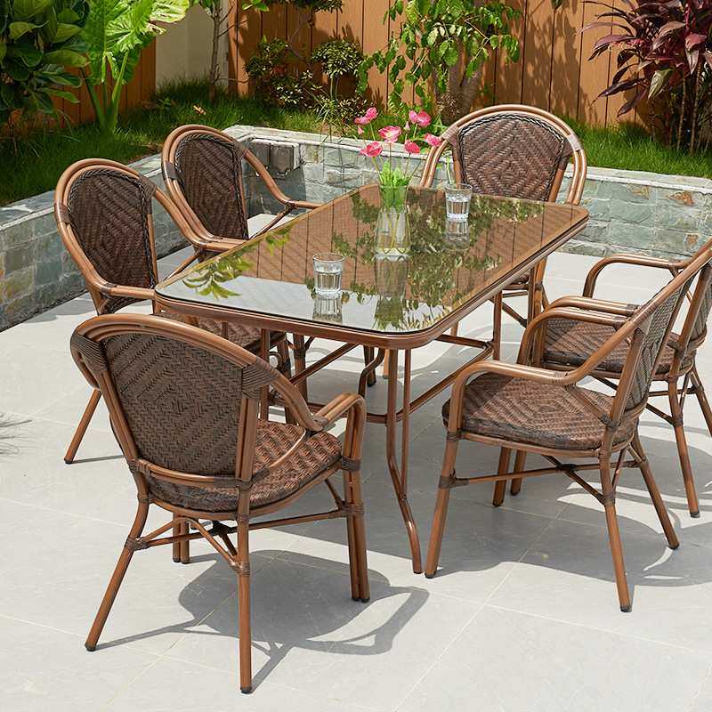 户外藤编桌椅组合室外庭院咖啡厅休闲靠背椅防水防晒阳台藤椅茶几