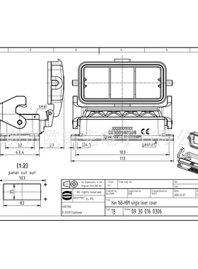 HARTING浩亭 用于工业连接器的标准上売/底座 09300160306