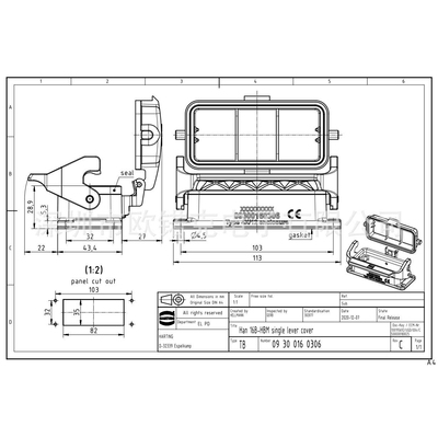 HARTING浩亭 用于工业连接器的标准上売/底座 09300160306