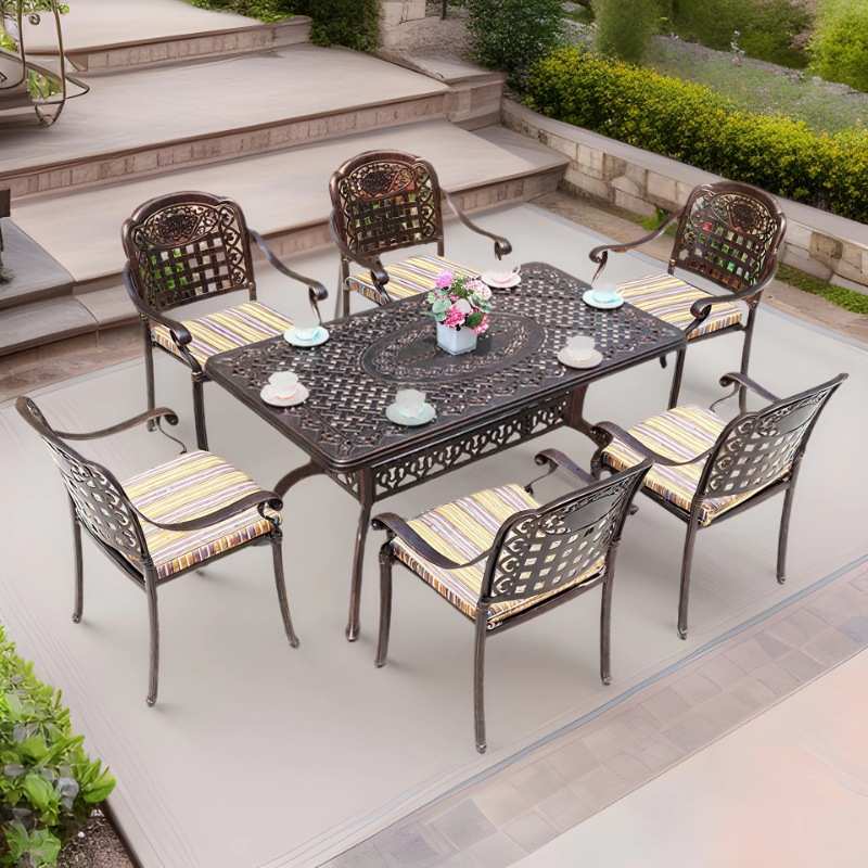 户外铸铝桌椅大桌铝合金长桌室外餐桌椅组合庭院露天花园家具防晒
