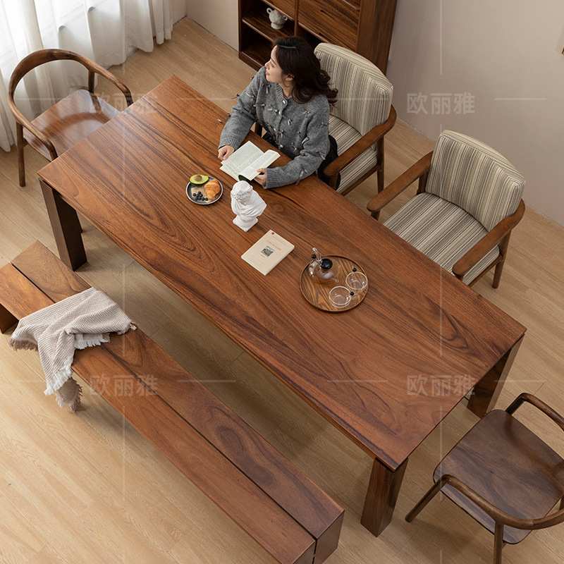 现代南美胡桃木书桌家用客厅餐桌实木长条桌书房书桌电脑桌办公桌