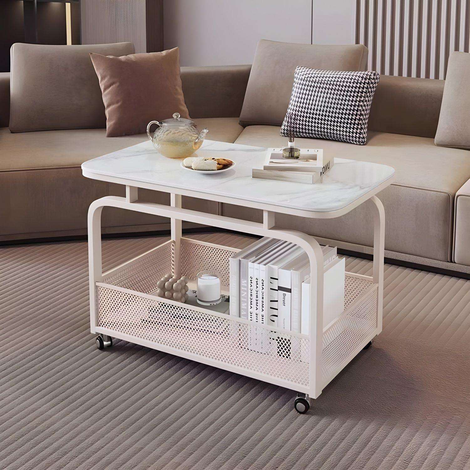 奶油风客厅沙发边桌可移动边几岩板茶几置物架小推车创意床边桌子