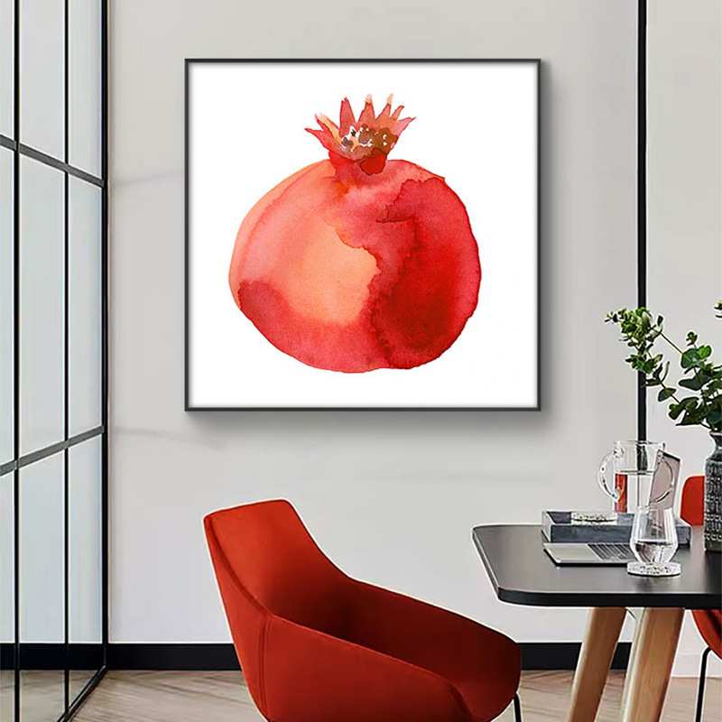 北欧餐厅装饰画多子多福红红火火石榴挂画现代客厅卧室正方形壁画图片