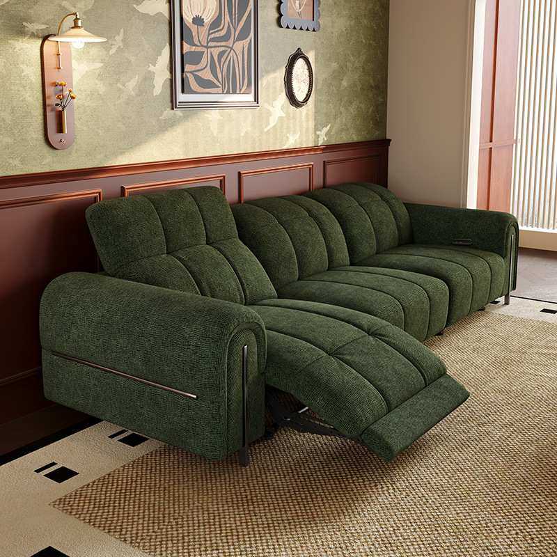 钢琴键直排沙发电动功能复古零靠墙翘脚雪尼尔布艺沙发可调节头枕