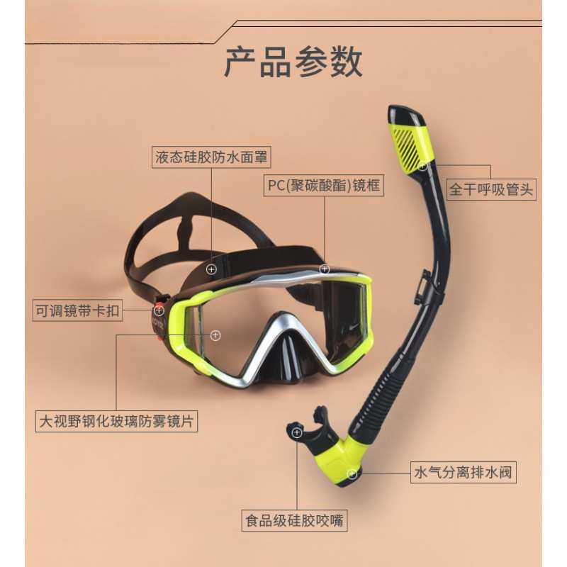 浮潜三宝套装潜水镜全干式呼吸管防雾近视面罩护鼻水肺游潜水装备