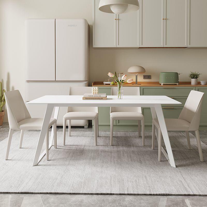法式奶油风岩板餐桌现代简约小户型家用轻奢饭桌长方形餐桌椅组合