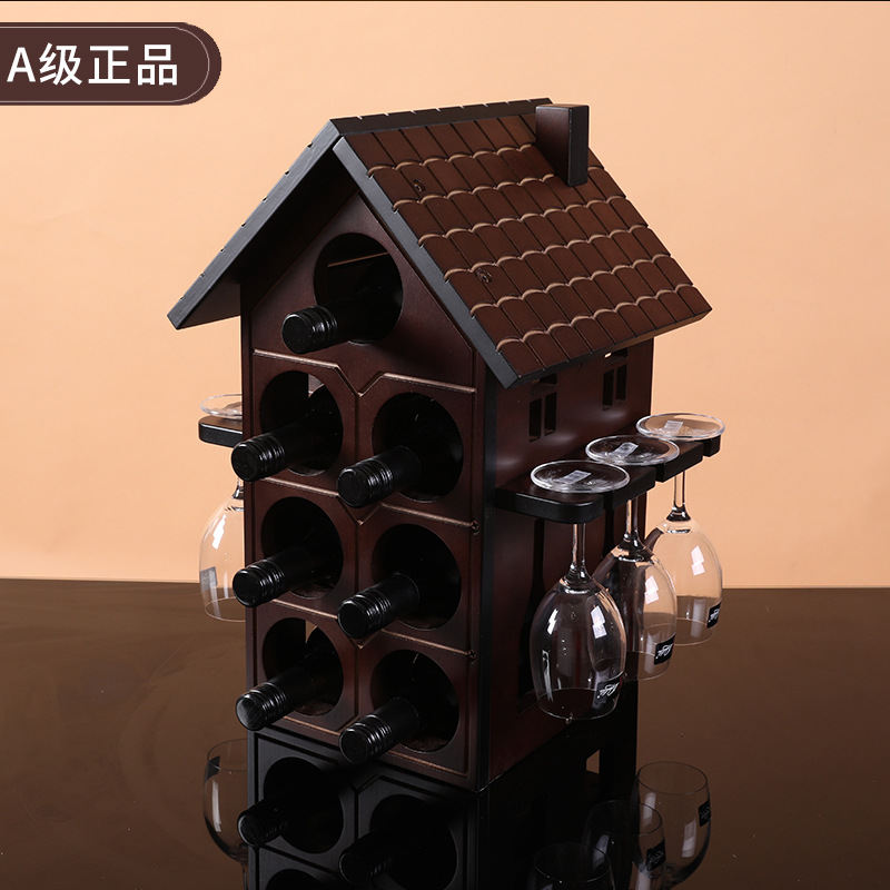 现货帆船创意红酒架酒杯架高脚杯架倒挂酒瓶架木质展示架家用酒瓶