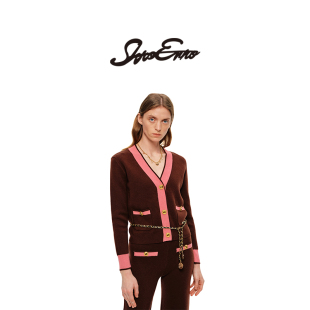 高级撞色V领针织外套气质开衫 SHRO 新款 秋季 上衣女 ENRO