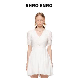 收腰显瘦法式 SHRO 优雅时尚 新款 V领蕾丝拼接设计连衣裙女 ENRO春季