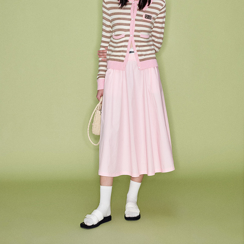 SHRO ENRO新款运动休闲白色腰边拼接双腰头设计百搭半身裙女