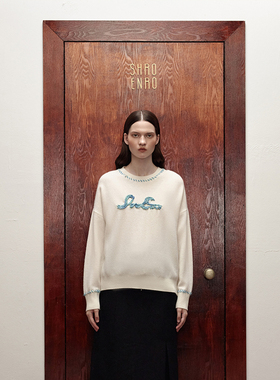 SHRO ENRO 秋季新款高级纯手工绣花圆领设计休闲毛衫女上衣