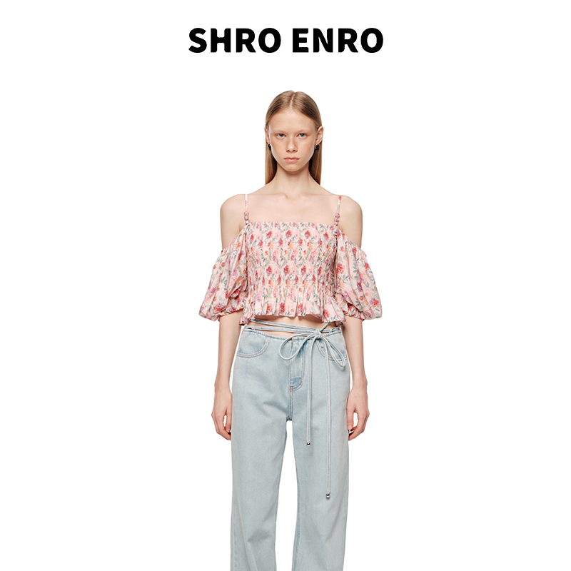 SHROENRO度假风一字肩吊带上衣