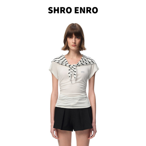 SHROENRO披肩针织短袖显瘦上衣