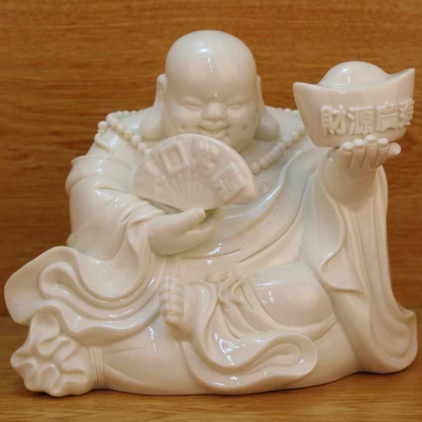 陶瓷弥勒人像客厅书房办公桌摆件乔迁礼品家居装饰品中式商务手工