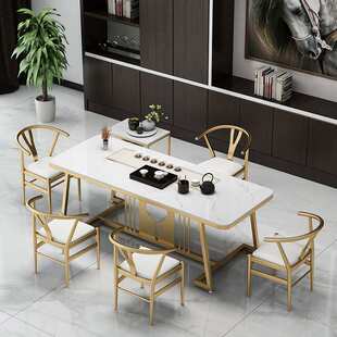 轻奢大理石茶桌 客厅长方形功夫茶台简约办公室接待茶桌椅组合