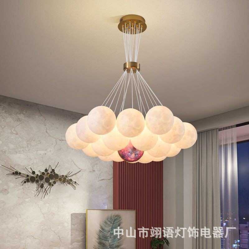 月球吊线灯轻奢现代客厅卧室书房餐厅儿童房间灯3D魔豆星球泡泡灯图片