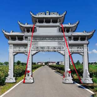 石雕牌楼村口三门五楼 新农村步行街景区路口园林花岗岩雕塑牌坊